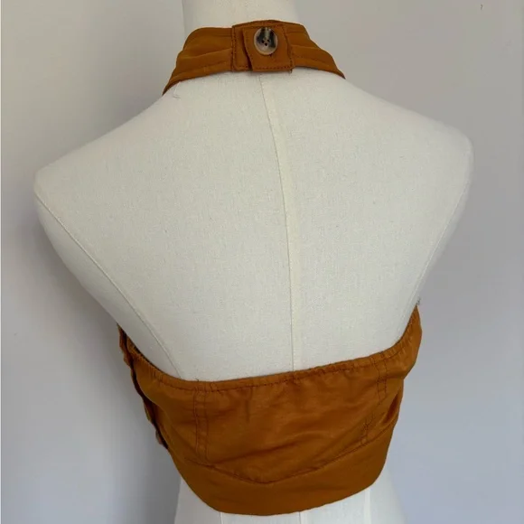 J.O.A. Brown Ruched Cut Out Crop Top - Picture 3 of 5